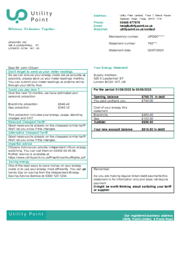Utility Point utility business bill, SCR PSD template